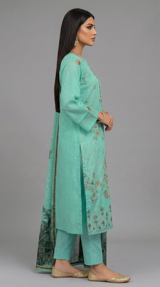 Lawn Bana Dora Fancy Heavy Embroidered And Fancy Jcard Shawl .