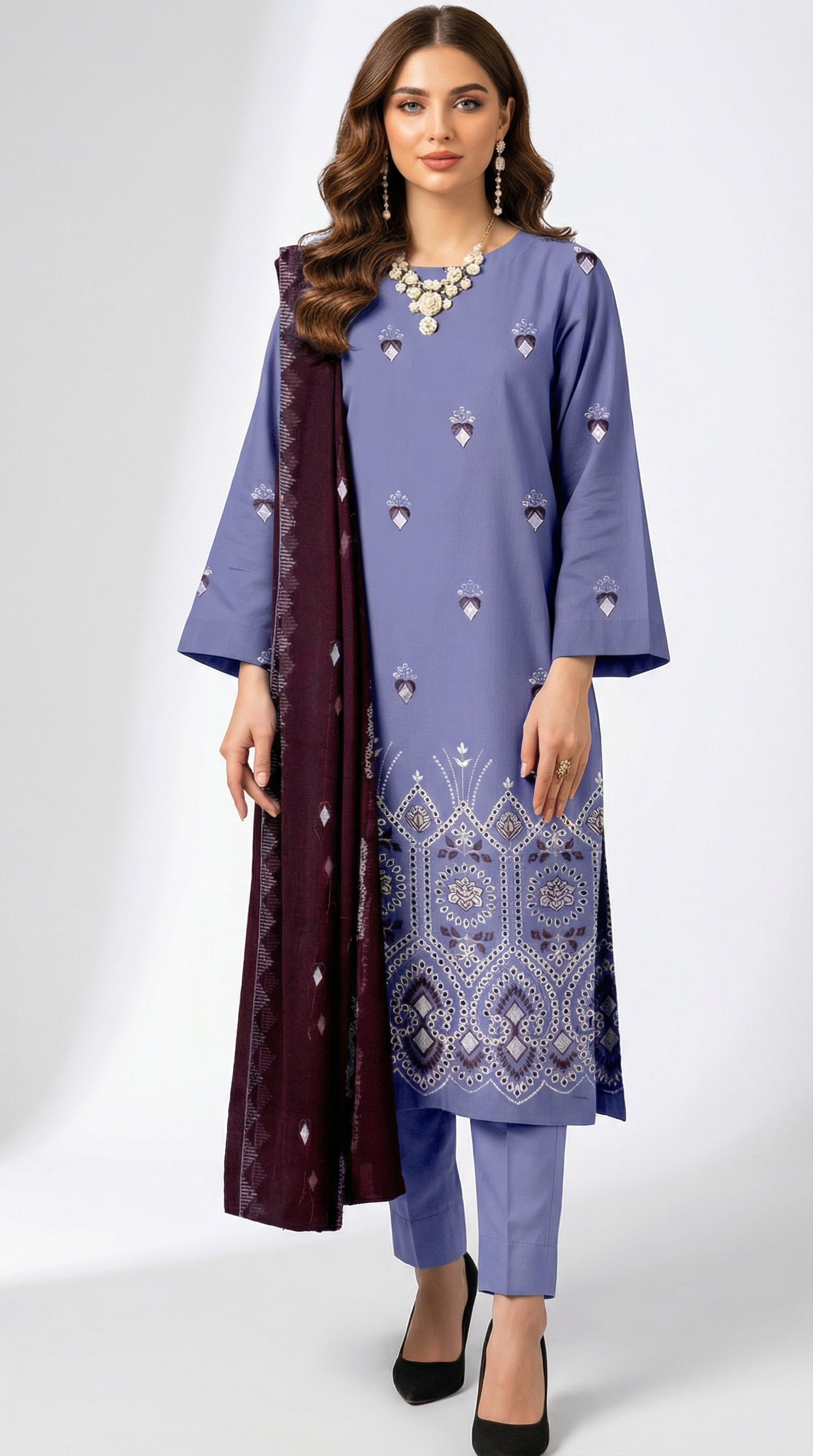 Lawn Fancy Boring Daman Heavy Embroidered Shirt .