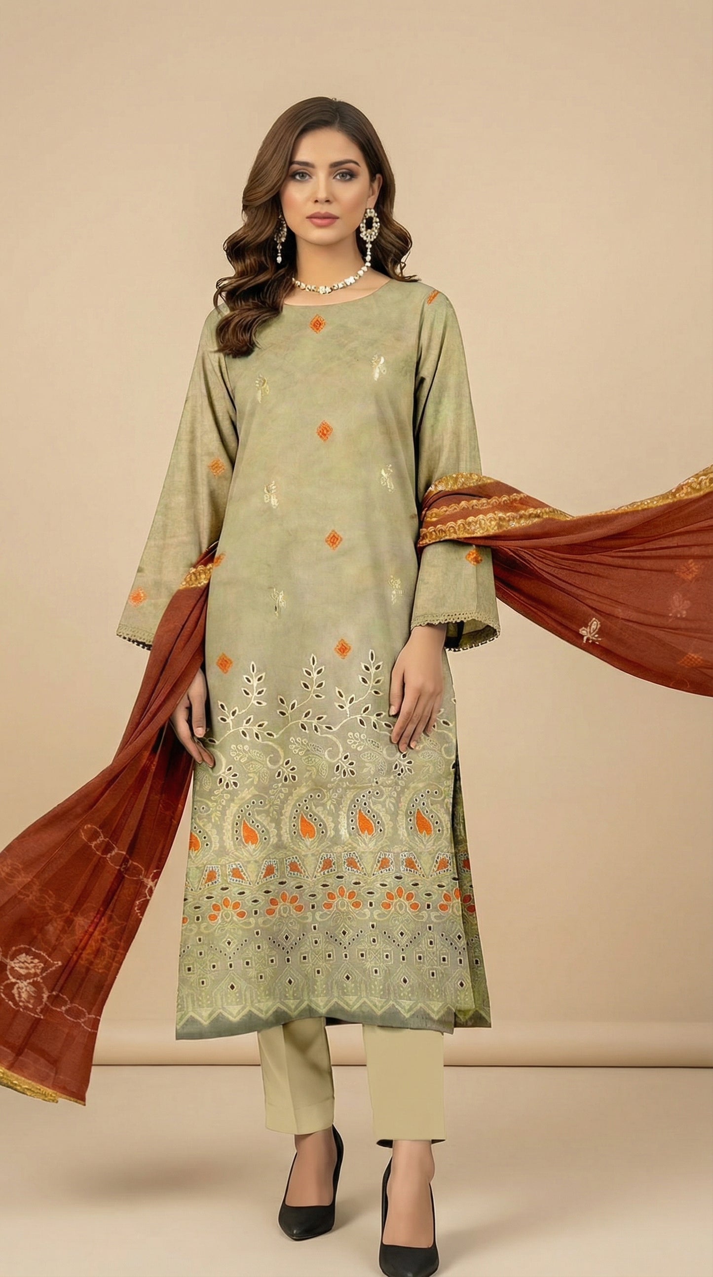 Lawn Fancy Boring Daman Heavy Embroidered Shirt .